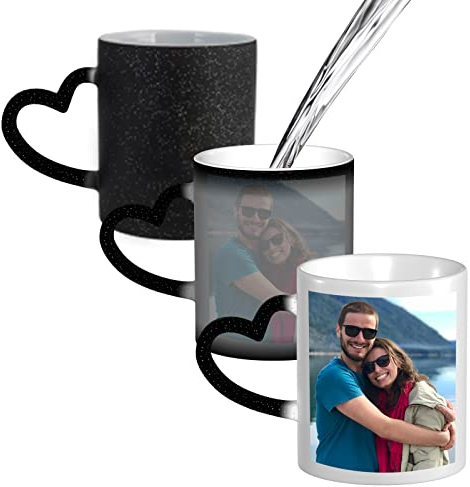 Zaubertasse mit eigenem Foto und Text - Wärmeverändernde Zauberbecher Personalisieren– Wärmeempfindliche Kaffeebecher Wärmeaktivierte Porzellan Sublimation Farbwechsel für Kaffee, Milch, Tee