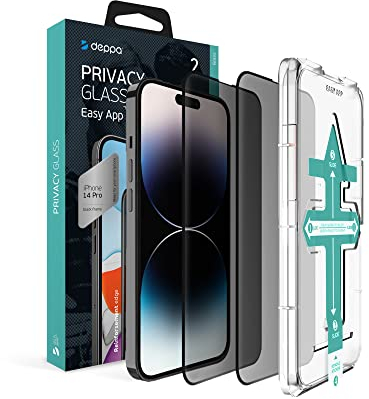 Deppa [2 Pack Premium Privacy Screen Protector for Iphone 14 Pro (6.1') Tempered Glass Edge to Edge Full Cover with Easy Installation Kit Tray - Anti Spy, Private, Dark, Black Film