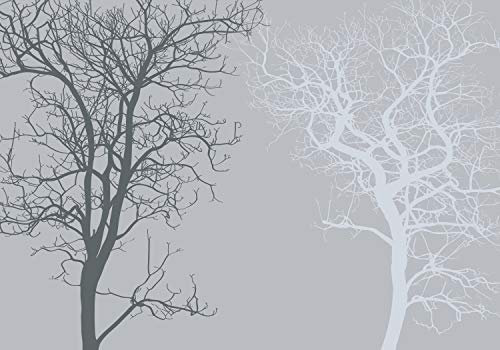 wandmotiv24 Fototapete Baum grau Wald, 400 x 280 cm - selbstklebende Strukturtapete, Wanddeko, Wandbild, Wandtapete, Abstrakt, Düster, dunkel M3604