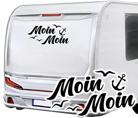 KLEBEKÖNIG Moin Moin Anker Möwen Aufkleber für Wohnmobil Wohnwagen Auto Motorrad Laptop