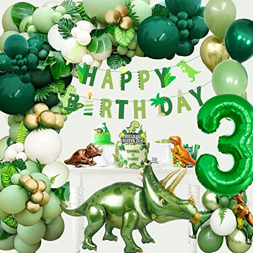 Konoz Dino Geburtstagsdeko 3 Jahre Junge - Dinosaurier Kindergeburtstag Set Mit Grünen Luftballons - Safari Thema