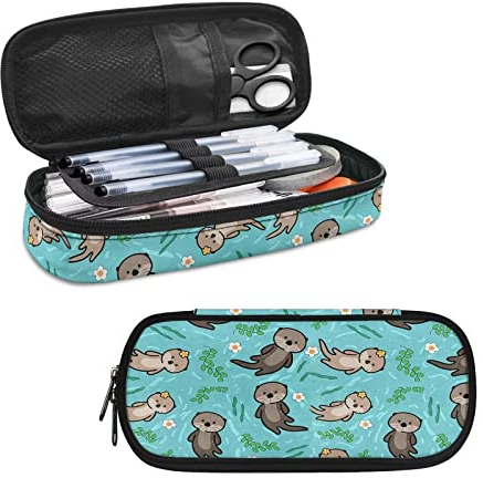 HELLHERO Niedliches Sea Otter Federmäppchen für Mädchen Jungen Kinder Stifteetui Halter Schule Federmäppchen Reißverschluss Schreibwaren Taschen Marker Etui Leichte Kosmetiktaschen Münzbörse