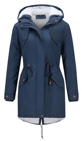 YYNUDA Wintermantel Damen Warm Gefüttert Winter Parka Mittellang Winterjacke Winterparka mit Fellkapuze Dicke Coat Große Größen #337 Blau XXL