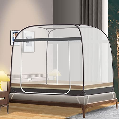 Luxus Popup Zelt, großes Mückennetz, feinste Löcher, Camping Netz, Faltdesign mit Unterseite, 2 Einträge, einfache Installation, Keine Chemikalien (Grey 180x200x150cm)