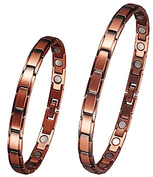EnerCoppeX Parure de bijoux magnétique en cuivre pur pour femme, aimant efficace de 3500 gauss, bracelet et cheville en cuivre pur à 99%, contient 2 maillons supplémentaires pour étendre la taille