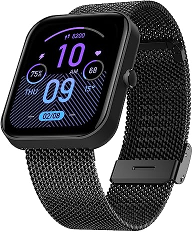 Hiseus Armband Kompatibel mit Amazfit Bip/Bip Lite/Bip S/Bip S Lite/Bip U/Bip U Pro, Edelstahl Metall Mesh Gewebte Ersatzarmband Armbänder für Bip 3/Bip 3 Pro (Schwarz)