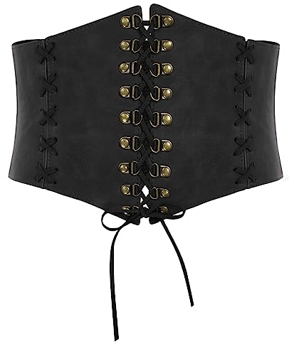 SCARLET DARKNESS Steampunk Breiter Gürtel für Kleid Lace Up Halloween Cosplay Mittelalterliche Band Schwarz Breiter M