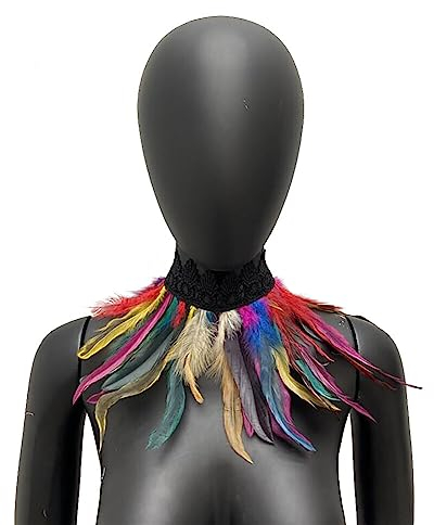 MoreChioce Gothic Federkragen Halsband, Natürlichen Feder Halsband Federboa Choker Kragen Halloween Schal Cape für Frauen und Mädchen Party Glamour Kostüm Party,Bunt