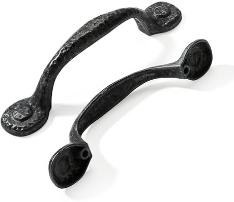 CABDM Rustikale Griffe aus Eisen, antikes schwarzes Eisen, gehämmert, Schrankgriffe, Möbelgriffe, Küchenschrank, Hardware, Vintage-Griffe für Schubladen, 10 Stück