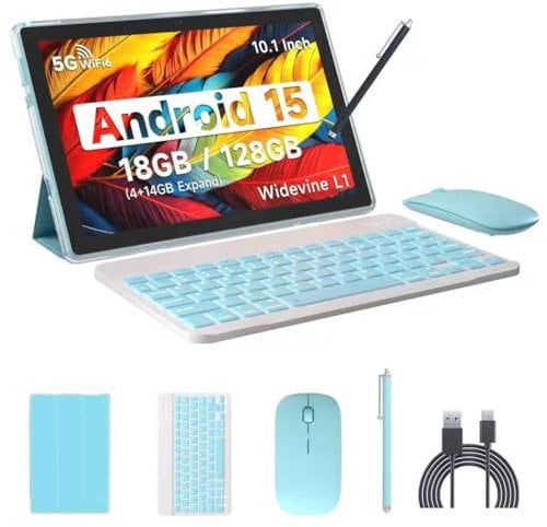 Android 13 Tablet, 10.1 Inch 8GB RAM+128GB ROM/1TB Expandable Tablet PC, Quad-core 2.0GHz Processor, 1280*800 10 HD Touch Screen, 2.4G/5G WiFi 6 BT 5.0, 2 in 1 Tablets with Keyboard Case Mouse Stylus