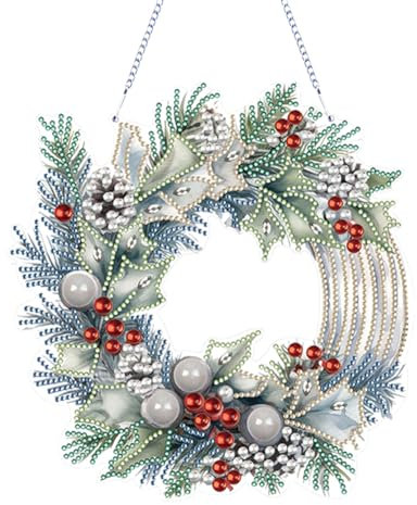 Starnearby Diamond Painting Couronne de Noël 5D Bricolage Peinture Diamant Couronne Noel, Guirlande Suspendu Mosaïque Couronne de Noël Porte Ornement, Décoration de Noël pour Mur Porte