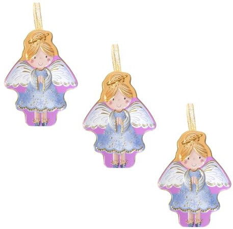 Angel Fairy Tins - Set of 3 Small Tins each containing a net of Foil Wrapped Milk Chocolate Coins - Hanging Loop for Christmas Tree Decoration
