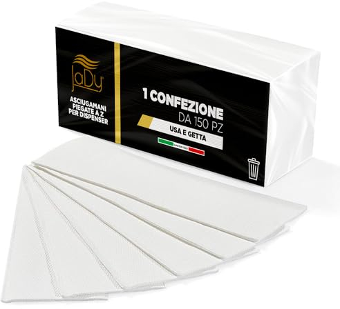 JaDy | Papierhandtücher Z-Falz, 150 Stück, Weiß, 24x21cm, Reine Zellulose | Saugfähig, universell für Spender, strapazierfähig | Nachhaltig, effiziente Handtrocknung