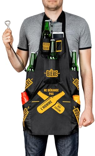 Froster Schürze für einen kochenden Mann, Französischer Texte, Grillschürze für Männer, Kochschürze mit Bier-Taschen
