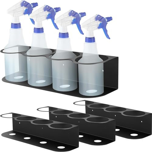 Therwen 4 Pcs 4 Holes All Purpose Steel Spray Bottle Holder Heavy Duty Spray Can Holder Rack Organizer Easy Install Wall Mount Paint Spray Bottle Organizer Storage Rack for Garage Home Workspace