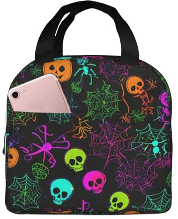 Bolsa de almuerzo con estampado de calavera de Halloween, lonchera portátil para hombres y mujeres, picnic, trabajo, viajes