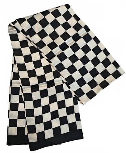 GIMIRO Satin Seidenschal Doppelschichten 150 x 16cm Krawatte Blumen Taillengürtel für Blazer, Mantel, Kleid (58# Plaid Black -White)