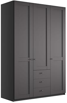 WIEMANN Drehtürenschrank mit 3 Schubkästen, Landhausstil Kleiderschrank 150cm breit, Graphit, Höhe 216cm, Marlow