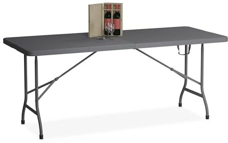 Relaxdays Gartentisch, klappbar, HxBxT: 73 x 180 x 74 cm, Kunststoff, Stahl, wetterfest, Holzoptik, Campingtisch, grau