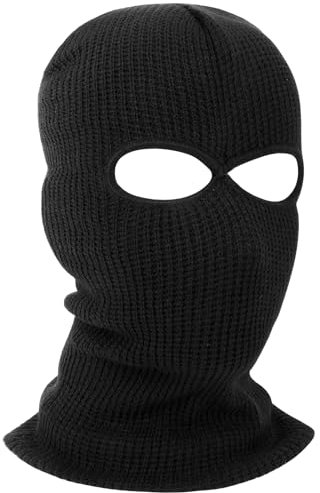 HAGOT 1PCS Balaclava, 2-Loch Sturmmaske, Gestrickte Sturmhaube, Skimütze für Motorrad und Fahrrad, Multifunktionsmaske, Schwarz