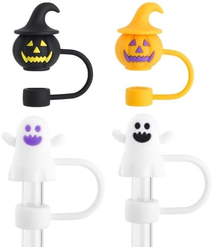 Halloween Silicone Straw Covers | Pumpkin Ghost Lid Toppers Halloween Bottle Decoration - Festival Insulation Cup Accessories, Dust-Proof Straw Lids for 10mm Straw
