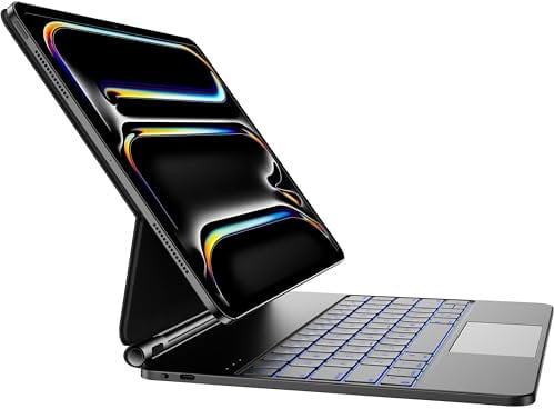 HOU Magic Keyboard for iPad Pro 13 inch case with keyboard M4 2024, QWERTY, Click-Anywhere trackpad, 7 colors 3 levels backlit, magnetic design, black