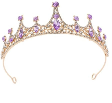 YUEZHAN Stirnband Haarband Damen Damen Prinzessin Krone Glänzende Strass Steine Einlage Hochzeit Tiara Stirnband Haarschmuck Faux Kristall Krone Mit Pin Fixes Lila