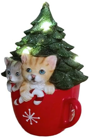 belupai Frohe Weihnachtsdekoration, Niedliche Rote Kaffeetasse mit Weihnachtsbaum und Hund, Katze, Weihnachtsmannwelpe in Frohe Weihnachten, Teetasse, Ornament, Dekoratives (Katze)