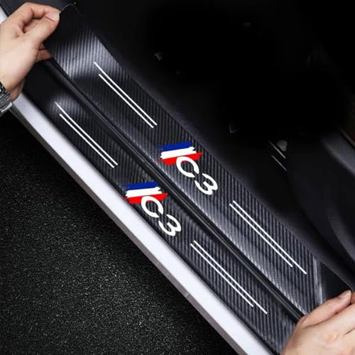 4 Pièces Protection Seuil de Porte de Voiture pour Citroen C3, Autocollant en Cuir de Fibre de Carbone Plinthes pour Auto (C3)