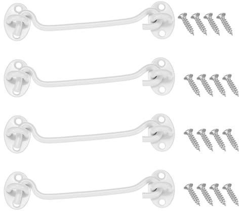 M METERXITY 4-Pack Hook and Eye Latch for Door 6 Inch Stainless Steel Gate Latch Barn Door Lock Hook and Eye Gate Latch for Gate/Shutters/Window/Cabinet/Bathroom [White]