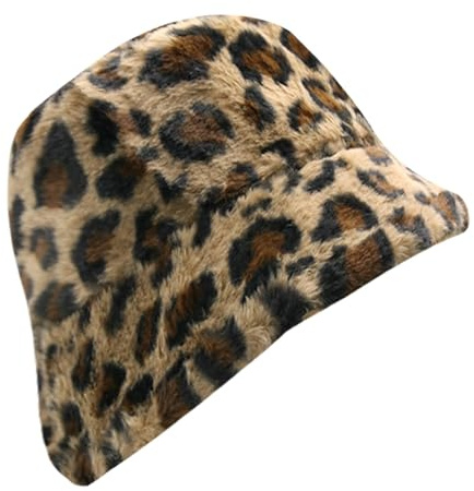 A2Z Ladies Winter Bucket Hats Faux Fur Leopard Print Fisherman Hat Warm Fluffy Soft Plush Lightweight One Size Cozy for Women Cold Weather Wear