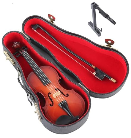 Miniatur-Violine aus Holz – Musikinstrument-Modell, schöne künstliche | Violine Puppenhaus-Ornament | Weihnachtszubehör mit Ständer für Geigenhandwerk