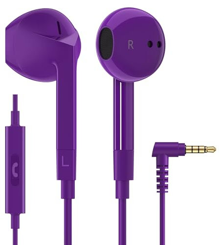 LUDOS FEROX Kopfhörer In Ear Kopfhörer mit Kabel und Mikrofon, 5 Jahre Garantie, In Ear Ohrhörer, 3,5 mm Klinkenstecker Earbuds, Satte Bässe Earphones, Headphones für iPhone, iPad, Samsung - Lila