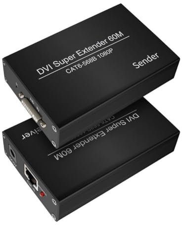 Qerwsdty Extensor DVI RJ45 Cat6 a 196,8 pies Transmisor Receptor DVI Adaptador Ethernet HD 1920 X 1200 EU