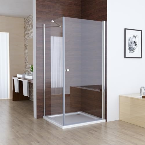 MIQU Duschkabine 80 x 90 x 185 cm Eckeinstieg Schwingtür Duschabtrennung, 80 Schwenkbar Duschtür mit 90 Seitenwand ESG Glas Duschwand, Pendeltür Komplett Dusche ohne Duwchwanne
