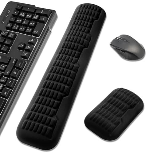 UnivoColors Full-Sized Keyboard & Mouse Wrist Rest Set-Ergonomic 3.0 Upgrade,Wave Curve Support,Comfortable Support & Fatigue Relief,Non-Slip Base,Perfect for Work & Gaming(Black)
