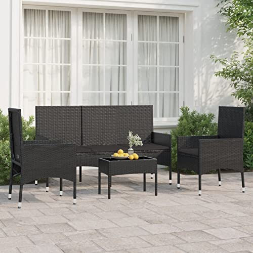 Fasba 4-TLG. Garten Lounge Sofa, Polyrattan Gartensofa, Terrassensofa Rattan, Gartenmöbel Lounge Sofa, Balkonlounge Set Rattan, Stuhl, 3-sitzer gartenbank mit Kissen und Couchtisch/ 319502