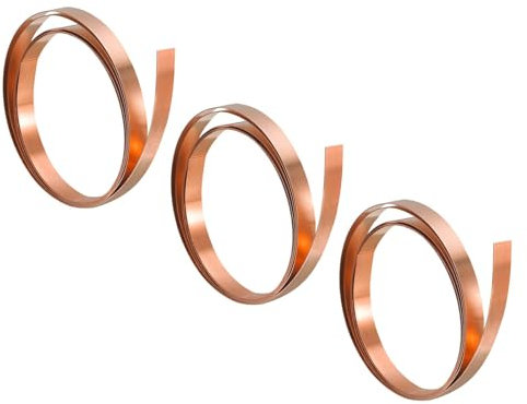TA-VIGOR 3Pcs Copper Sheet Roll, 1000mm x 5mm x 0.5mm Pure Copper Strip Metal Foil Sheet Plate for Crafts Electrical DIY Projects