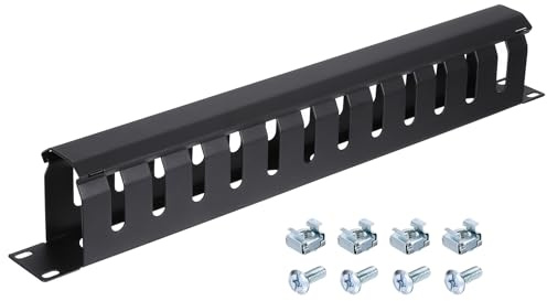 PATIKIL 1U 19 Inch Cable Management, 1 Pack 12 Slot Horizontal Rack Mount Wire Management Metal Finger Duct Wire Organizer for Network Cabinet, Black