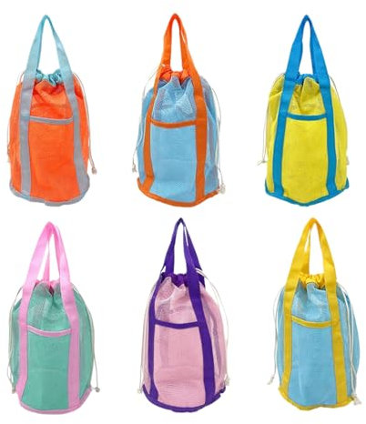 Rrlihjgu Bolsa de juguetes para piscina, juego de 6 bolsas de almacenamiento para juguetes de arena, bolsa de playa resistente con gran capacidad para actividades al aire libre, excursiones en barco