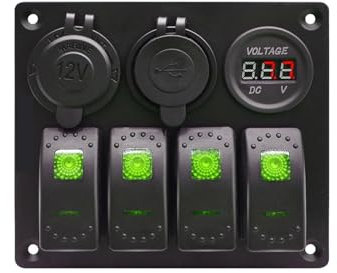 Interruttori Marini, Pannello interruttori marini IP65 impermeabile - Pannello interruttori for barche a 4 canali(Groen)