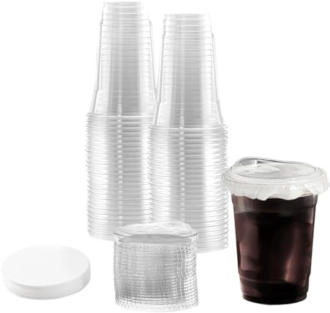 WyndShades 50 Pack 16oz Reusable Clear Cups with Direct-Drinking Lids & Leakproof Paper – Cold Drink Cups for Iced Coffee,Smoothies, Milkshakes, Slushies & More