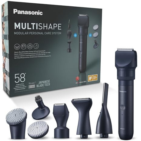 Panasonic XSHAPE-TRIM MULTISHAPE, Hauptgerät mit Li-Ionen-Akku, Detail-Rasier-/Trimmkopf-Aufsatzset, Bart- und Haartrimmer, Gesichtsreinigungsbürste, Schwarz