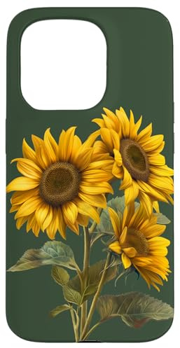 Herbst-Sonnenblumen-Trio, Vintage-Look Sonnenblumen Hülle für iPhone 15 Pro