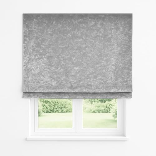 Crushed Velvet Blackout Roller Blinds Silver Grey Child Safety Soft Touch Fabric Trimmable Thermal Blinds Drop 160cm (90cm)