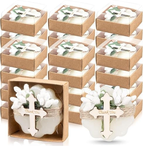 24 Stück Duftseifen Gäste - Geschenke Taufe Mädchen Junge mit getrockneten Blumen und Holzetiketten Dankeschön - Erinnerungen Erstkommunion Geburt Hochzeit Geburtstag