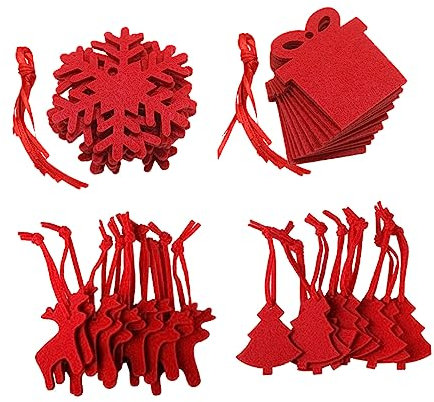 Veemoon Adornos Navideños Colgantes de Fieltro Rojo 40 Piezas 4 Decoración DIY para Árbol de Navidad Pared Hogar Tiendas y Fiestas