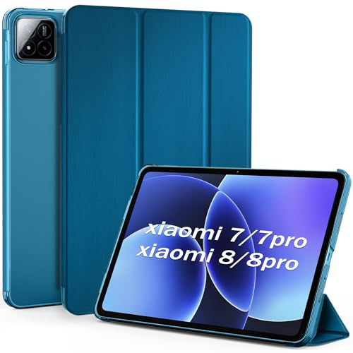 EasyAcc Coque pour Xiaomi Pad 8/8 Pro & Pad 7/7 Pro 11,2 Pouces,Bleu Paon | Translucide Arrière Trifold Folio Étui de Protection Fin avec Support