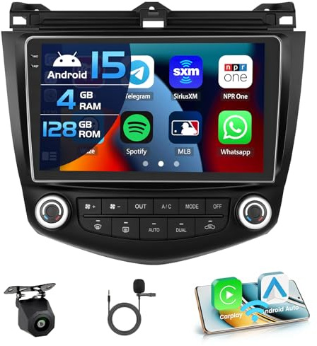 Inefala 4+128G Radio para Honda Accord 2003-2007 Android 15 con 9'' In-Cell Pantalla con Wireless Carplay y Android Auto Mirror Link Radio FM/RDS GPS WiFi Bluetooth SWC Cámara Inversa