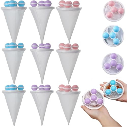 Filterbälle Waschmaschine, Waschmaschinen Netzbeutel Haar Filter, Wiederverwendbares schwimmendes Haarfilter-Netz für die Waschmaschine (9 PCS)